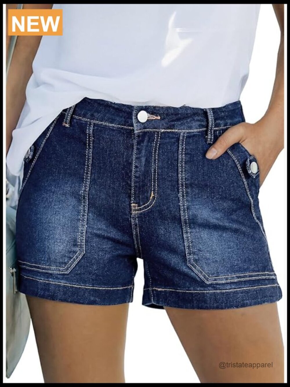 High Waisted Denim Shorts with Patch Pocket Stretchy Casual Jean Shorts
